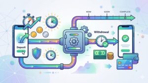Иллюстрация мобильных платежных систем с иконками транзакций для статьи о выводе средств в казино
